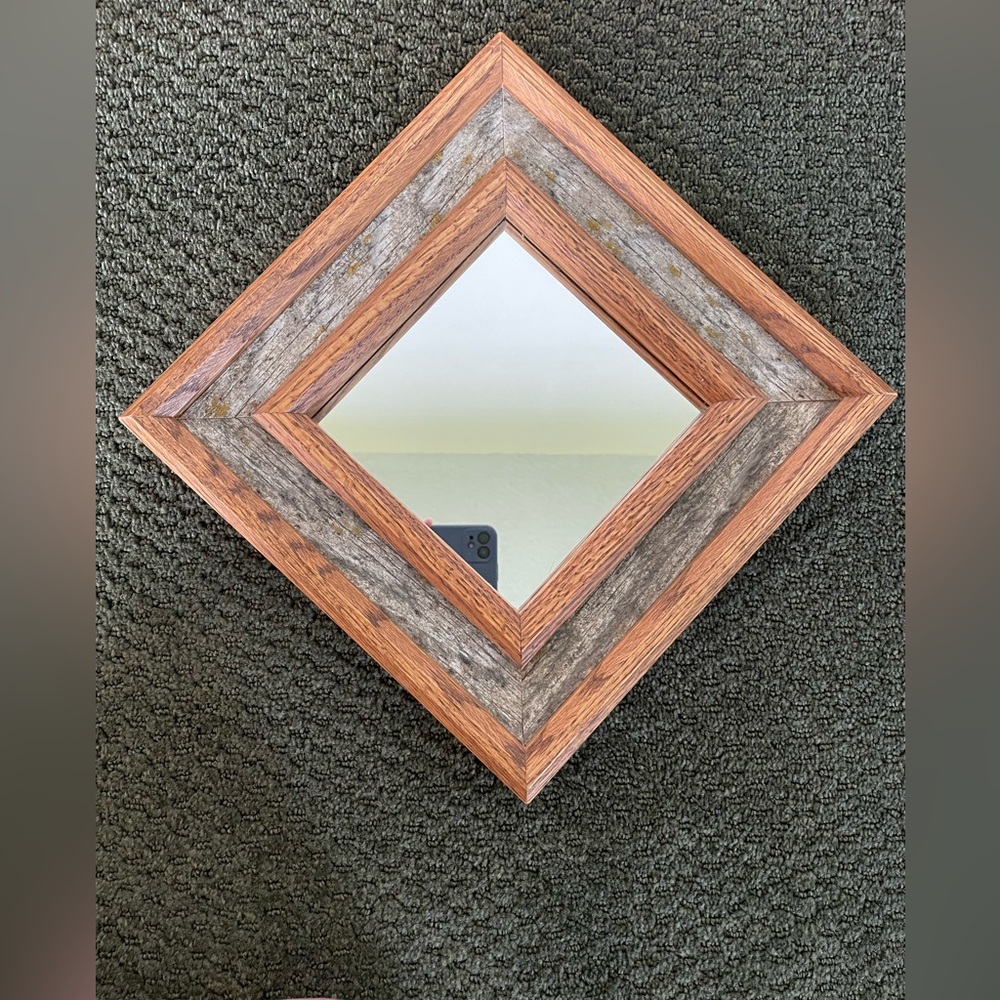 KD’s Creations solid real wood square Diamond mirror Made in Montana vintage